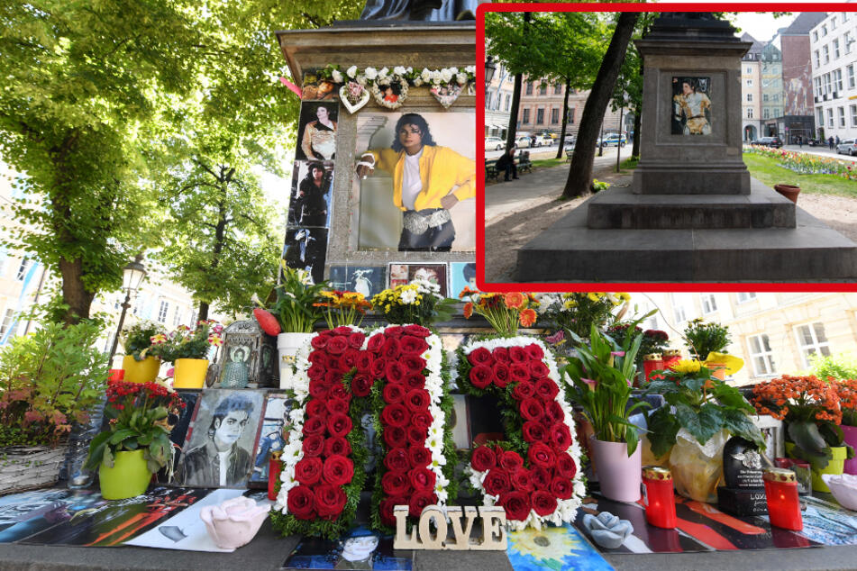 Normalerweise stehen zahlreiche Kerzen und Bilder an dem Michael-Jackson-Denkmal in München. Nun wurde es durch Unbekannte leergeräumt.