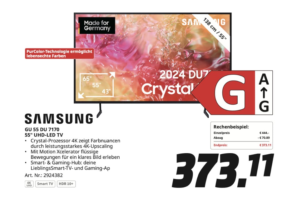 Samsung-Fernseher GU55DU7170U für 373,11 Euro.