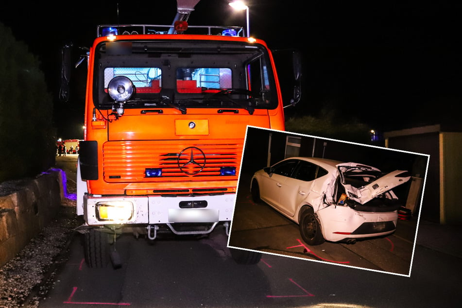 Auf dem Weg zum Einsatz: Crash mit Feuerwehrauto im Erzgebirge, Fahrer betrunken