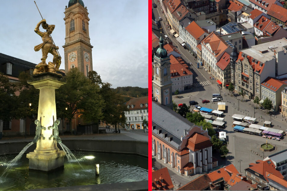 Der Georgsbrunnen auf dem Eisenacher Markt. (Bildmontage)