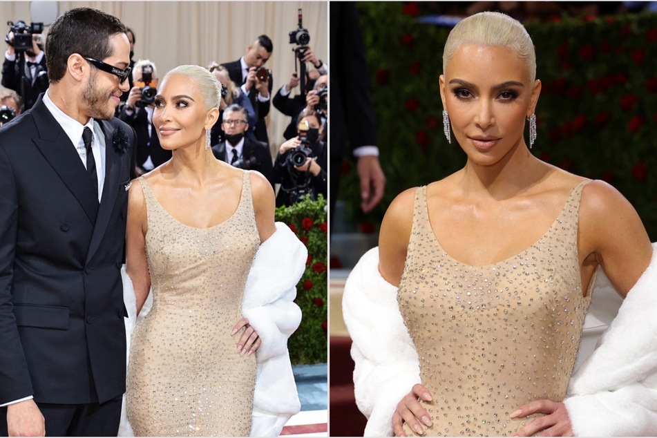Kim Kardashian wore Marilyn Monroe's iconic Happy Birthday gown for the 2022 Met Gala, and attended with boo Pete Davidson (l.).
