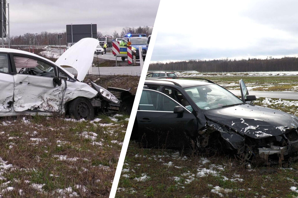Crash in Ostsachsen: Ford und BMW landen im Graben, mehrere Verletzte