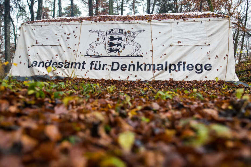 Ein Zelt vom Landesamt für Denkmalpflege Baden-Württemberg steht bei einer Ausgrabung 2016 im Wald in Zwiefalten.