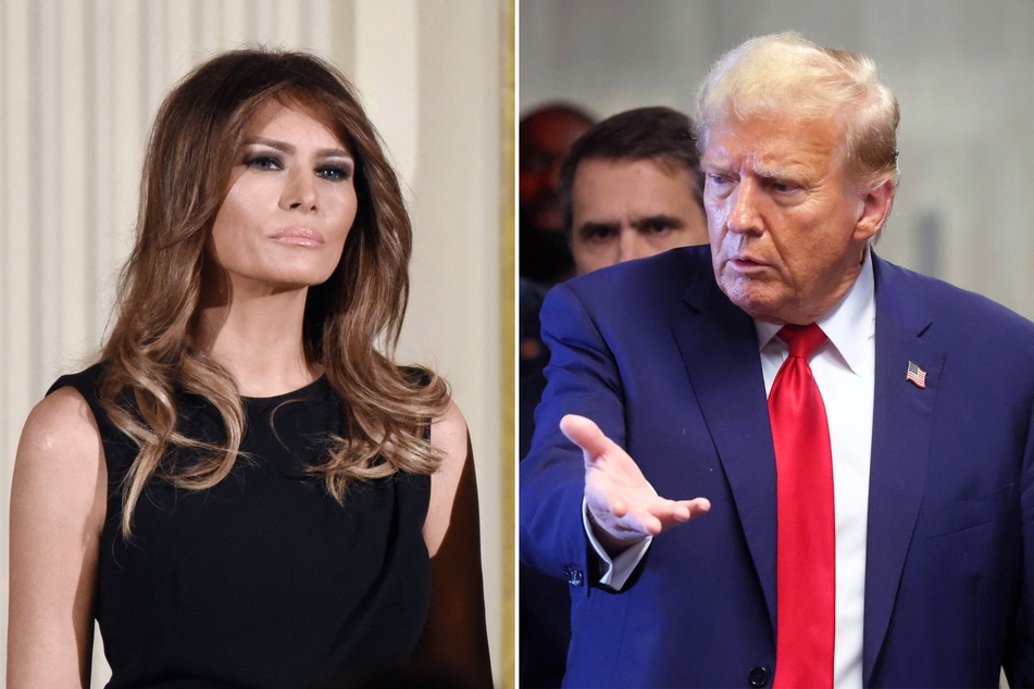 Before entering the courthouse on Friday for his hush money trial, Donald Trump (r.) issued a long-distance Happy Birthday to his wife, Melania.
