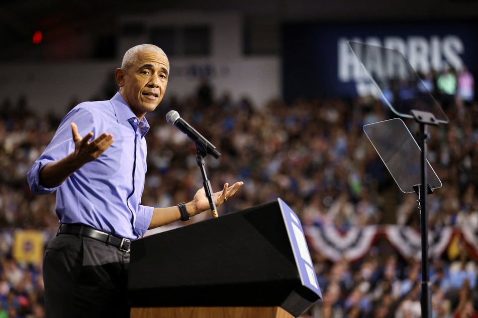 Former President Barack Obama speaks during a campaign event in support of Democratic presidential nominee Kamala Harris in Pittsburgh, Pennsylvania.