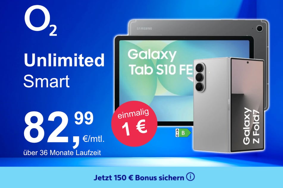 Das Samsung Galaxy Z Fold7 + Tab S10 FE im o2 Mobile Unlimited Smart für einmalig 1 Euro.
