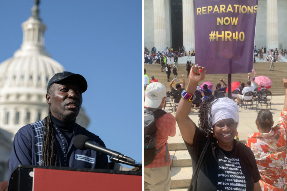 Prominent activists Kamm Howard (l.) and Nkechi Taifa (r.) rally for reparations in Washington DC.