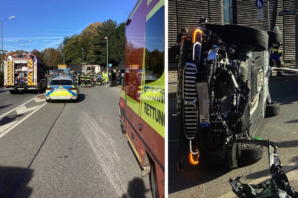 Kurioser Unfall auf Isarring in München: BMW landet auf der Seite