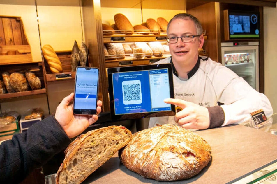 Bei Bäcker Marlon Gnauck kann man einen QR-Code scannen und bekommt den Bon per Mail.