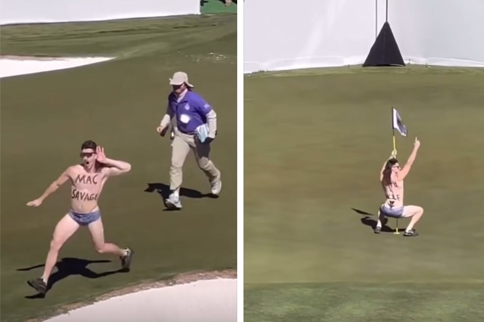 Bei einem Golf-Turnier lief ein fast-nackter Mann mit Vokuhila über den Platz und tanzte anzüglich an der Fahne des 16. Lochs.