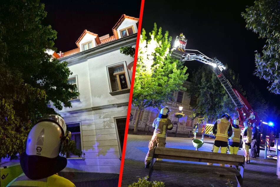Die Feuerwehr holte den Tatverdächtigen mit einer Drehleiter vom Dach.