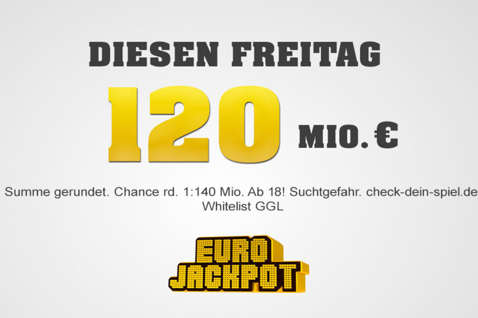 Maximaljackpot erreicht: Am Freitag (23.6.) sind 120 Millionen Euro im Eurojackpot.
