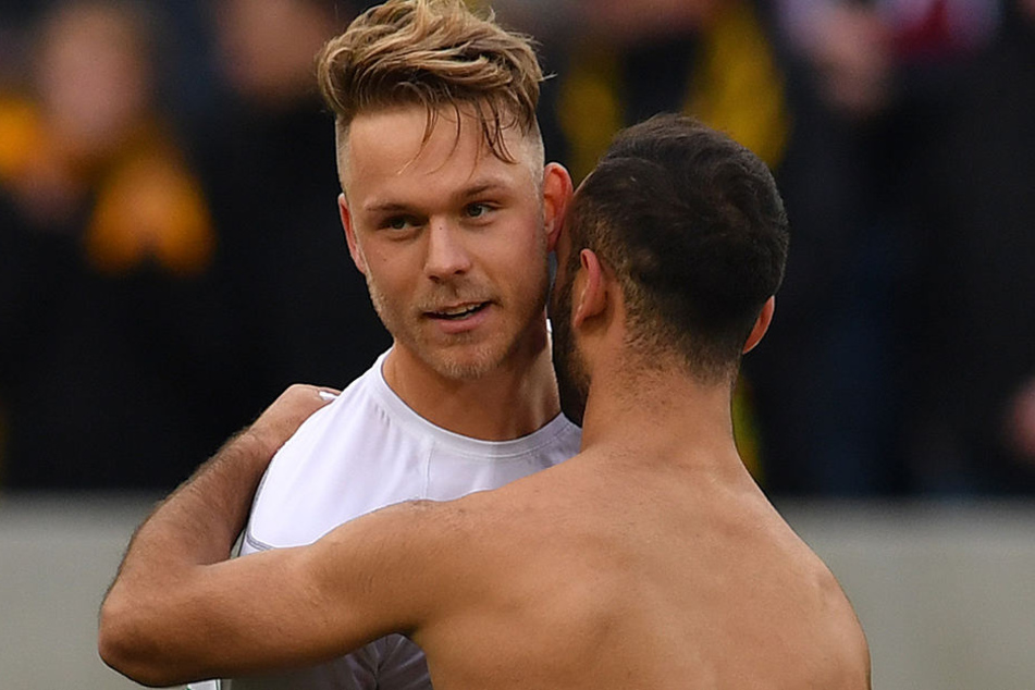 Faire Gegner mit gemeinsamer Vergangenheit: Akaki Gogia und Ex-Dynamo Marcel Franke (l.) kickten von 2013 bis 2015 gemeinsam beim Halleschen FC.