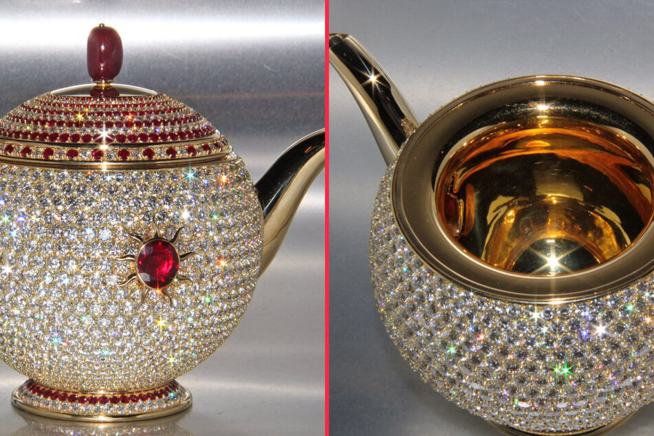 The most expensive teapot in the world is covered in diamonds and gems.