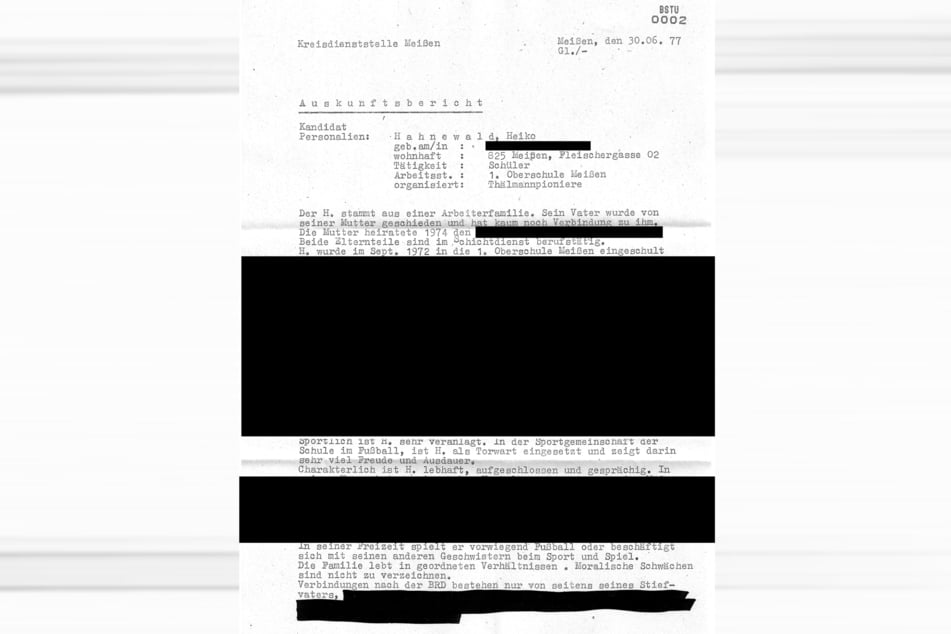 Der Auskunftsbericht von 1977 war Grundlage für die Aufnahme in den Jugendkader.
