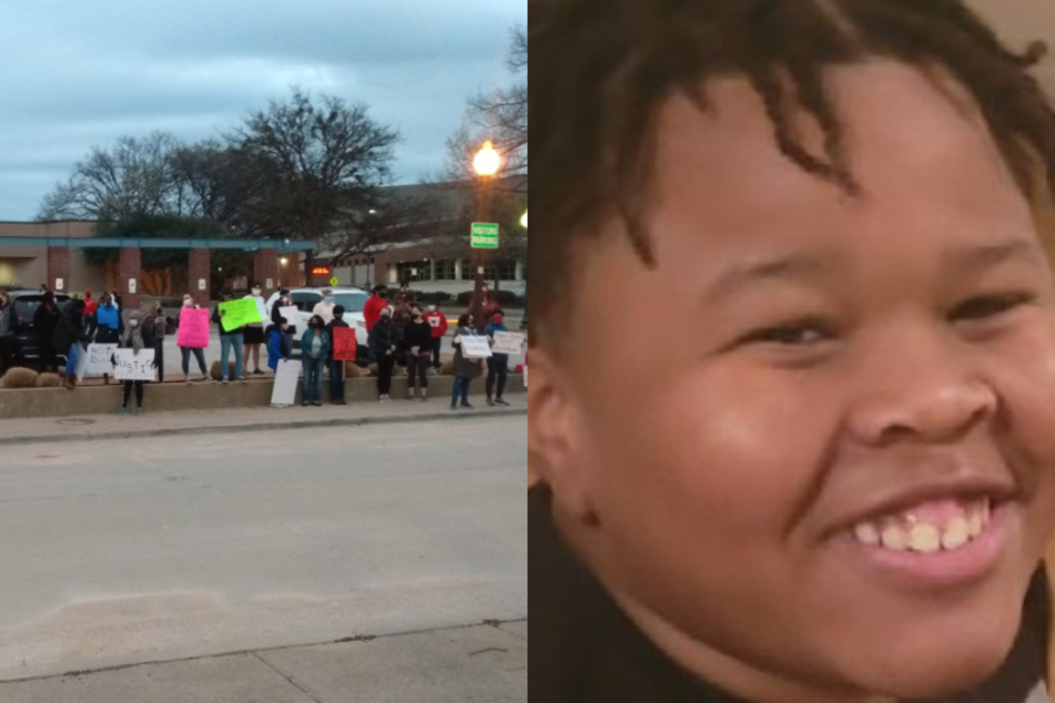 Locals in Plano gathered in front of the school to seek justice for SeMarion Humphrey (right picture).