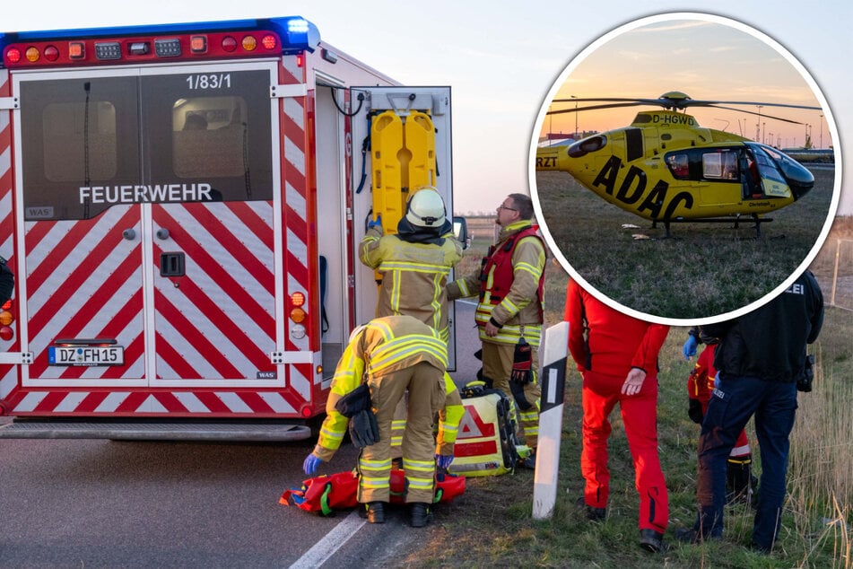 Leipzig: Hubschraubereinsatz bei Leipziger Flughafen: Motorradfahrer verliert die Kontrolle