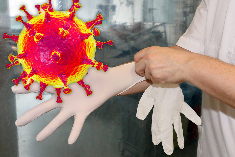 Fotomontage: Der erste hessische Corona-Tote wurde in einem Wiesbadener Krankenhaus behandelt (Symbolbild).