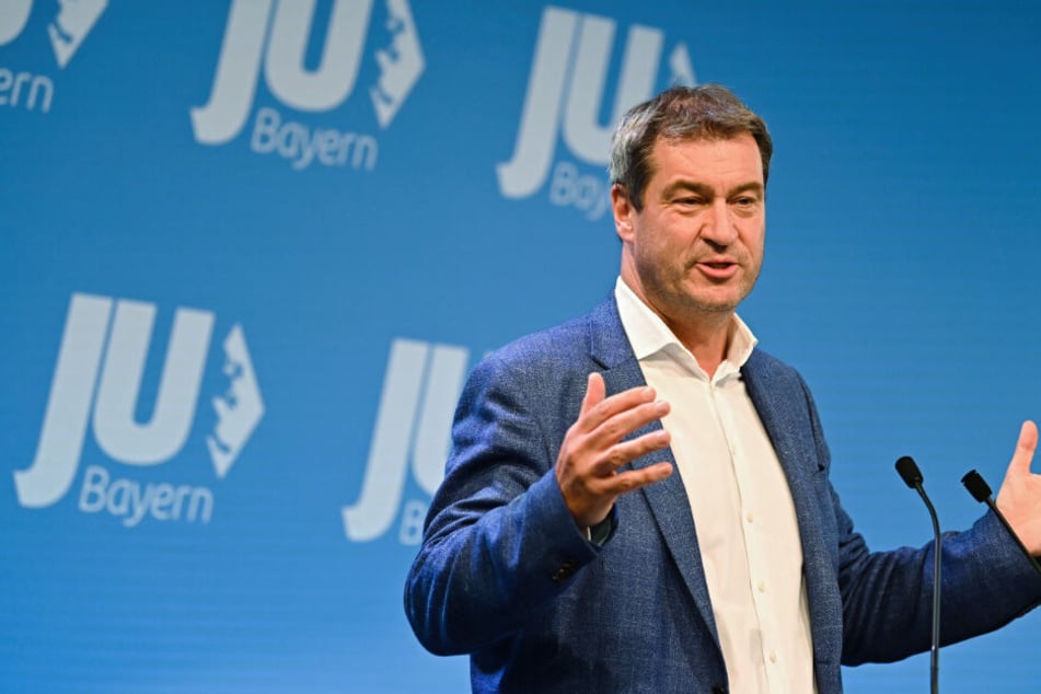 Markus Söder (CSU), Ministerpräsident von Bayern bei seiner Rede bei der Veranstaltung in Freystadt.