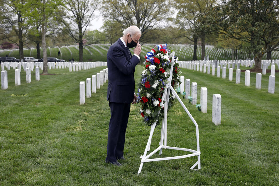 President Biden visited Arlington National Cemetery in April, where America's recent war casualties are buried.