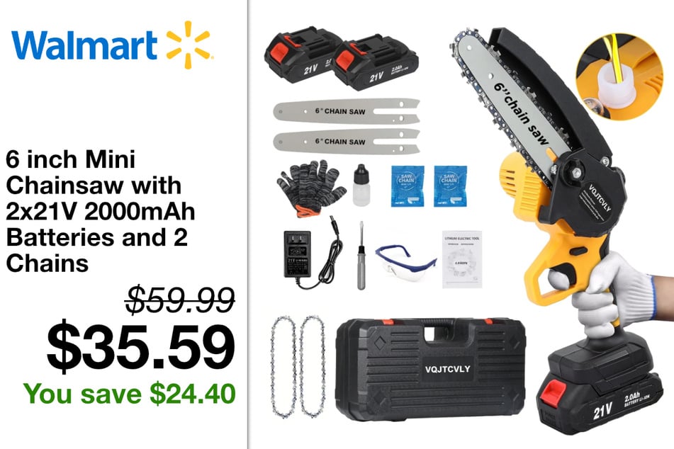 On offer at Walmart: Mini Chainsaw with 2x21V 2000mAh Batteries and 2 Chains