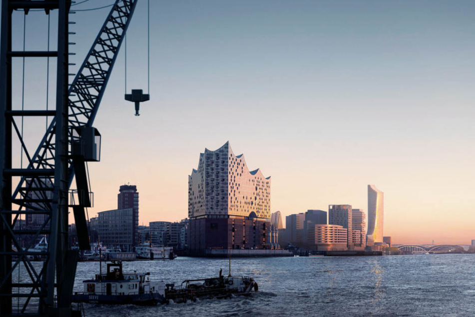Die Visualisierung zeigt das geplanten Bauvorhaben "Elbtower" in der Hafencity nahe der Elbbrücken. Nach der Elbphilharmonie wird die Hamburger Stadtsilhouette durch ein weiteres auffälliges Gebäude ergänzt.