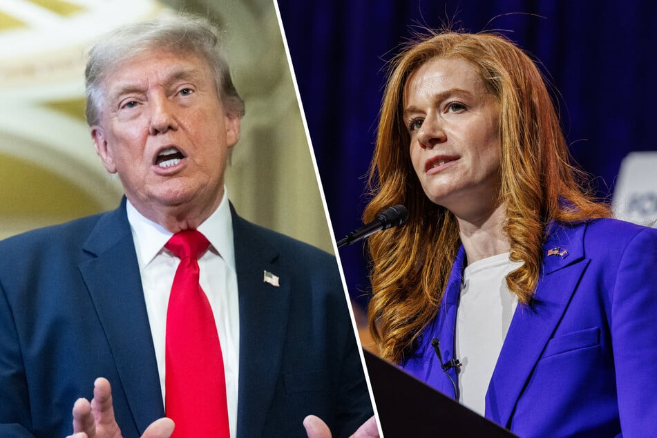 Democratic Senate candidate Mallory McMorrow (r.) has accused Trump of blocking the opening of the Gordie Howe bridge to appease a major donor.