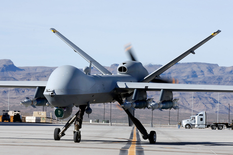 An MQ-9 Reaper remotely piloted aircraft at a US Air Force Base.