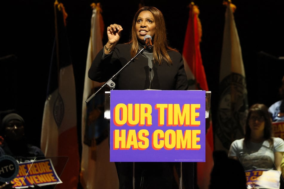 New York Attorney General Letitia James speaks during the Zohran Mamdani campaign rally on Monday.