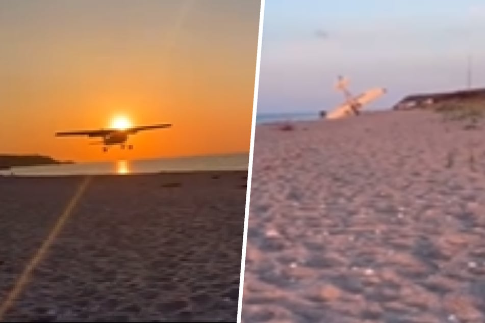 Notlandung: Kleinflugzeug kracht vor Augen der Strandbesucher in den Sand!