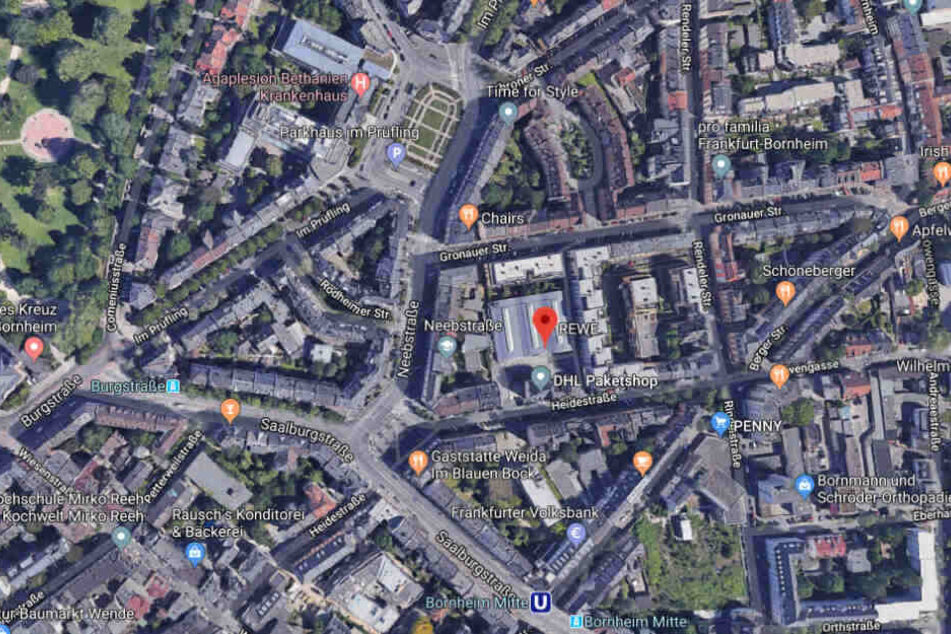 Die Tat geschah auf dem Parkplatz eines Supermarktes in der Heidestraße Frankfurt-Bornheim.
