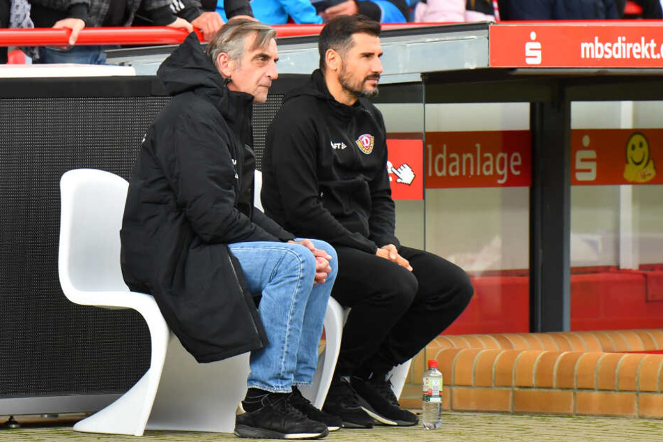 Wird es dieses Duo auch kommende Woche bei Dynamo noch so geben? Sportchef Ralf Minge (links) und Trainer Cristian Fiel.