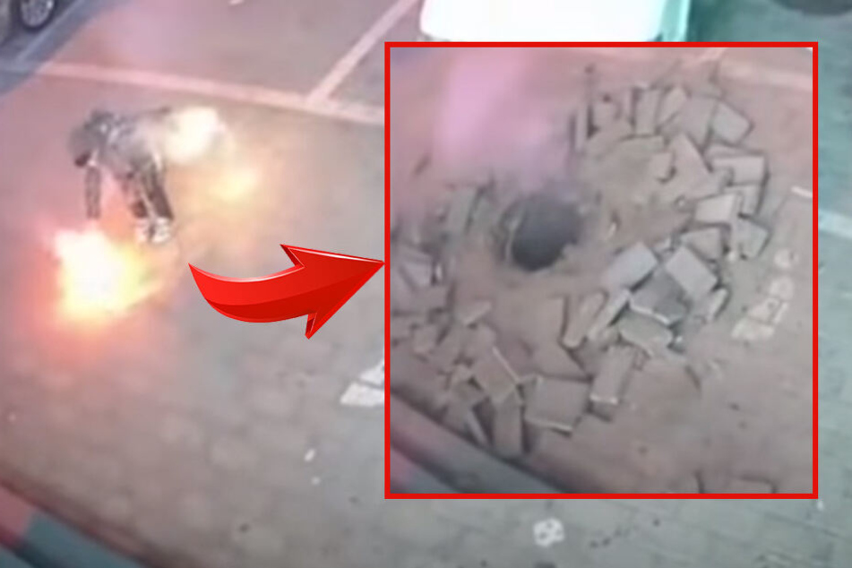 Nach der Aktion des Jungen flog der Gullydeckel im hohen Bogen davon.
