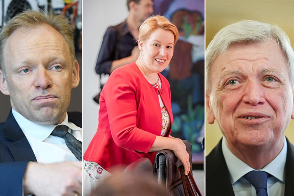 v.li.: Clemens Fuest vom Ifo-Institut, Familienminitserin Franziska Giffey (SPD) und der Ministerpräsident von Hessen, Volker Bouffier (CDU).
