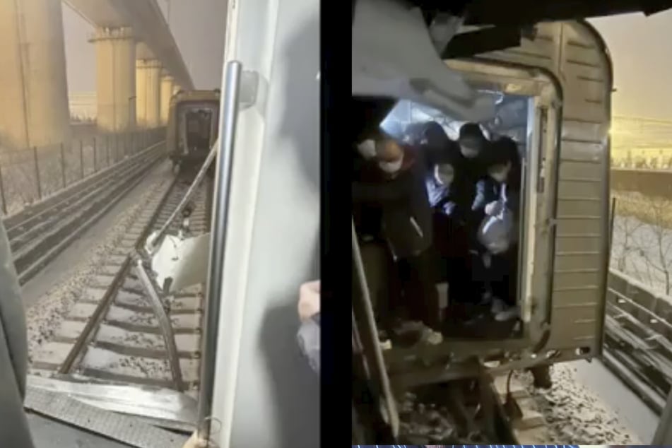 Bilder zeigen die beiden auseinandergerissenen U-Bahn-Waggongs.