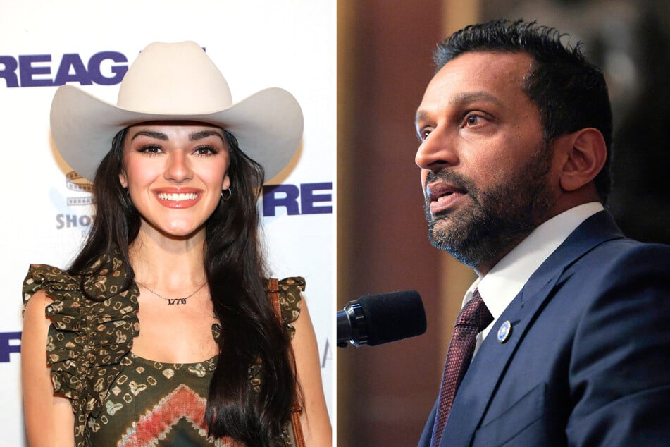 Kash Patel (r.) recently shared a social media post defending his girlfriend Alexis Wilkins, who is suing an influencer for allegedly making defamatory statements about her.