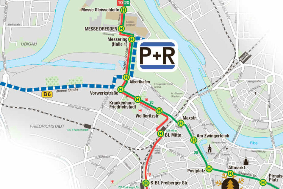Der P+R-Parkplatz am Messering 1 (Messe Dresden).