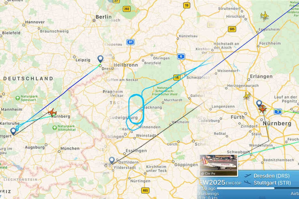 Die Maschine kreiste erst 20 Minuten über dem Nebel von Stuttgart, ehe sie in Nürnberg landete.