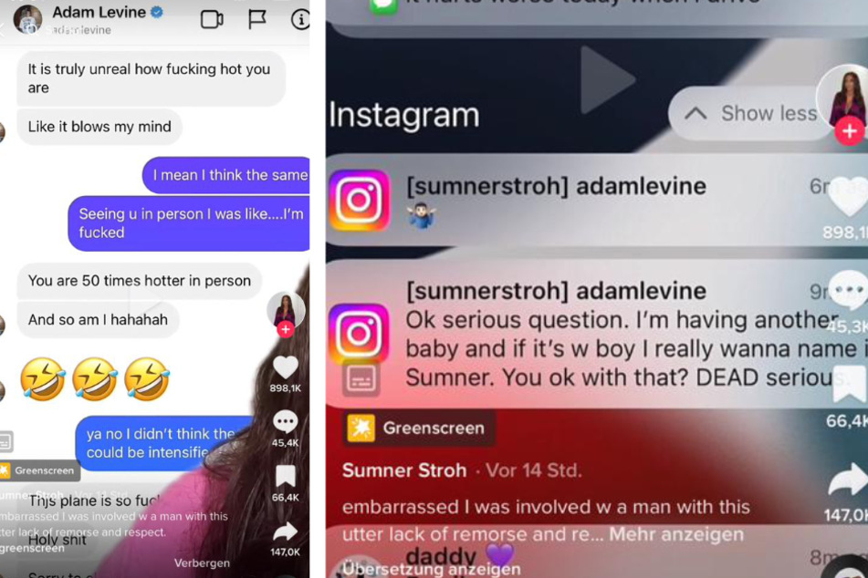 On TikTok, the influencer showed screenshot receipts supposedly send from Adam Levine's official Instagram account.