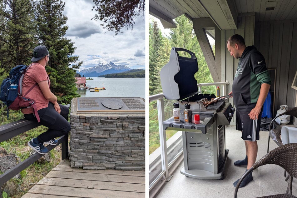 Links: Berge, Wälder und Seen - Tobias Heldt im Kanada-Urlaub: "Bären haben wir nur vom sicheren Auto aus gesehen." Rechts: In Kanada stand Tobias Heldt im Lässig-Look am BBQ-Grill.