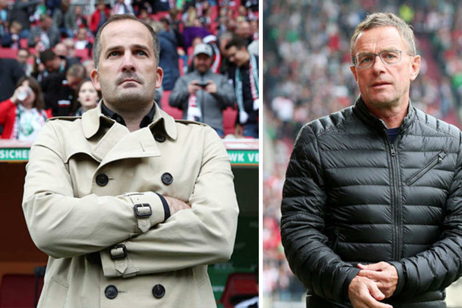 Sowohl Augsburg-Trainer Manuel Baum (39, l.) als auch Leipzigs Coach Ralf Rangnick (60, r.) waren wenig angetan vom Wirrwarr um das vermeintliche Foul an Timo Werner.