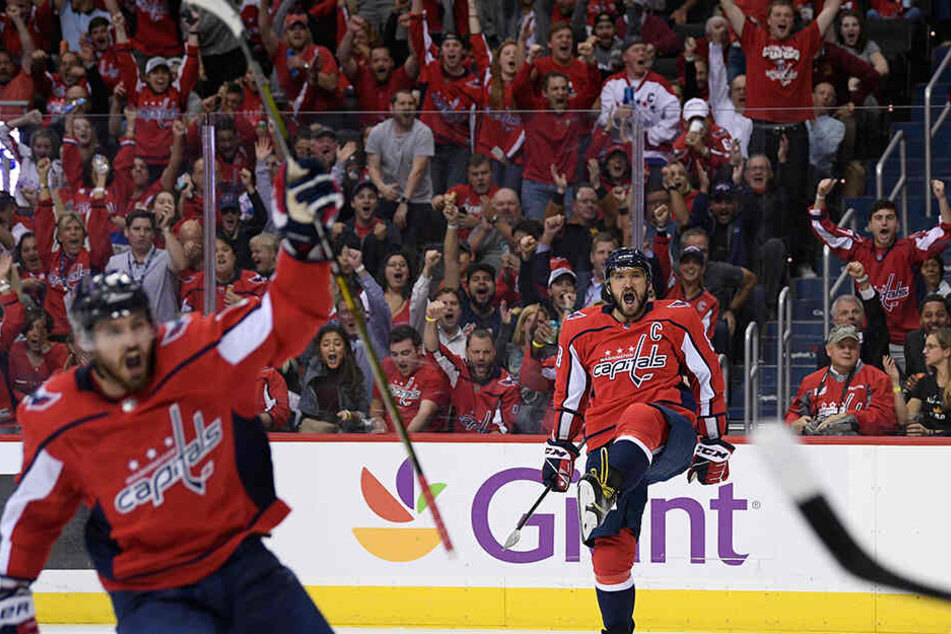 Die Washington Capitals, das Lieblings-Team des Porno-Stars jubeln über ein Tor.
