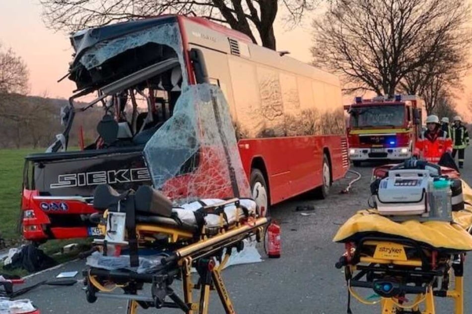 Rund 30 Verletzte: Schulbus schleudert von der Straße und kracht gegen Baum