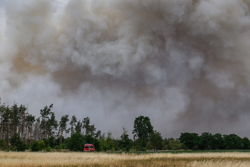 Eine gewaltige Rauchwolke hing und hängt teilweise immer noch über dem Waldbrandgebiet in der Gohrischheide.