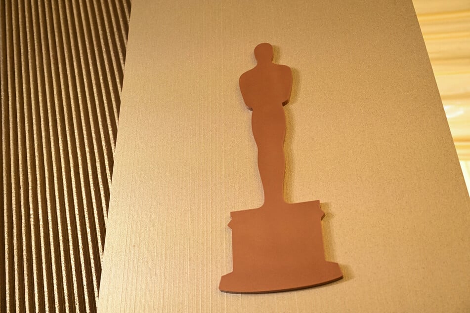 The Oscars logo is displayed during preparations for the 97th Annual Academy Awards in Hollywood, California, on Wednesday.