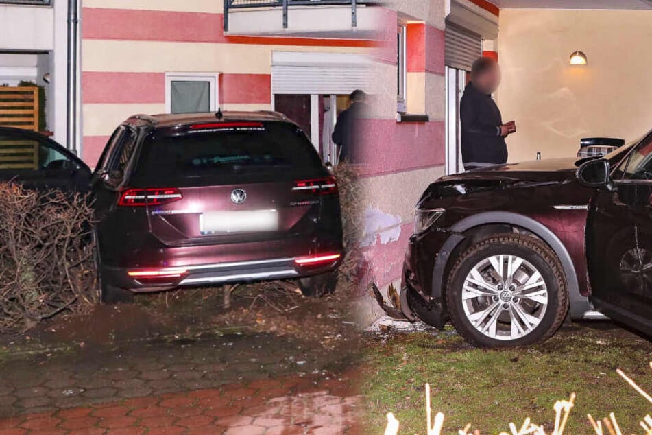 Heftiger Unfall in Radebeul: Betrunkene Frau will mit Auto wenden, dann kracht sie gegen eine Hauswand