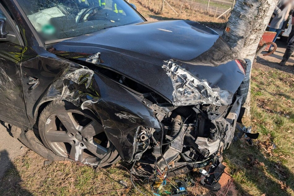 Der Audi wurde bei dem Zusammenstoß mit dem Trecker gegen einen Baum geschleudert.