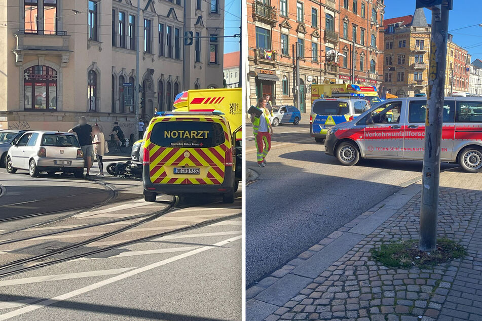 Der Motorradfahrer stürzte. Auch Unfallforscher der TU Dresden waren vor Ort.