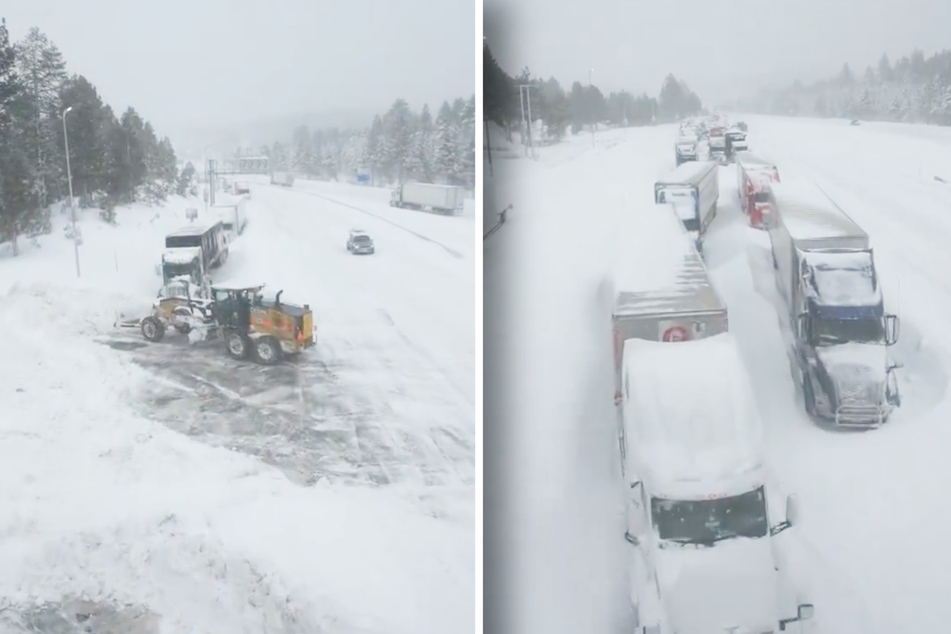 Etliche Trucks stecken nach dem Blizzard auf der Autobahn I-80 fest.