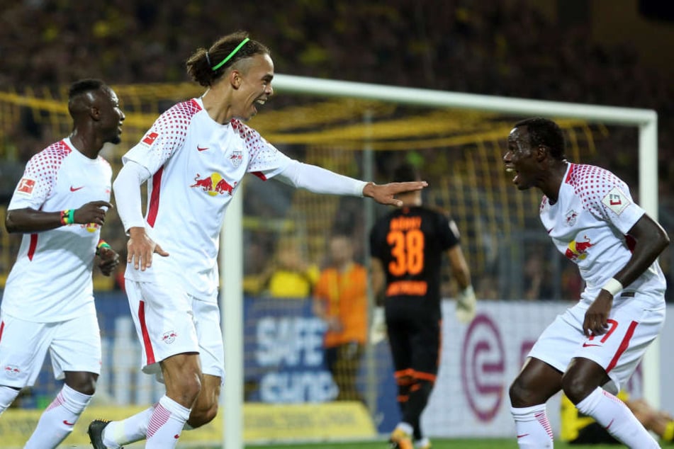 In der Hinrunde gab es für die Roten Bullen (v.l.n.r. Naby Keita, Yussuf Poulsen, Bruma) beim 3:2 in Dortmund gleich dreimal Grund zur Freude.